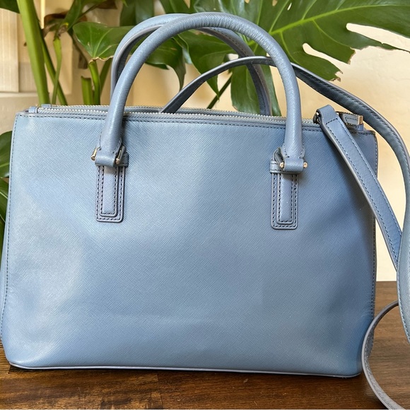 Tory Burch Robinson Double Zip Tote Crossbody Blue Saffiano Leather $495 - Picture 6 of 17